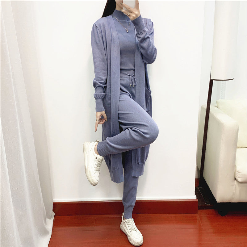 Women's Fashionable Graceful Casual Knitted Three-piece Set Suits