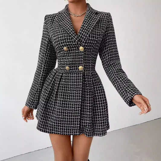 Women's Winter Fashion Plaid Temperament Commute Long Coats