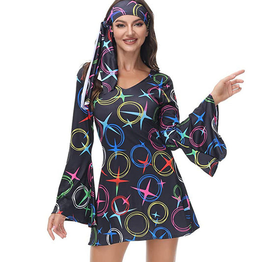 Robe imprimée d'automne pour femme, vêtements de génération Hippies pour Halloween