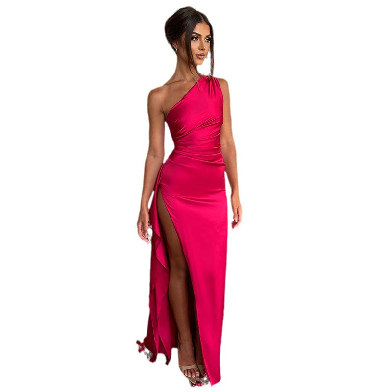 Women's Design Temperament Sexy Slim Shoulder Split Dresses