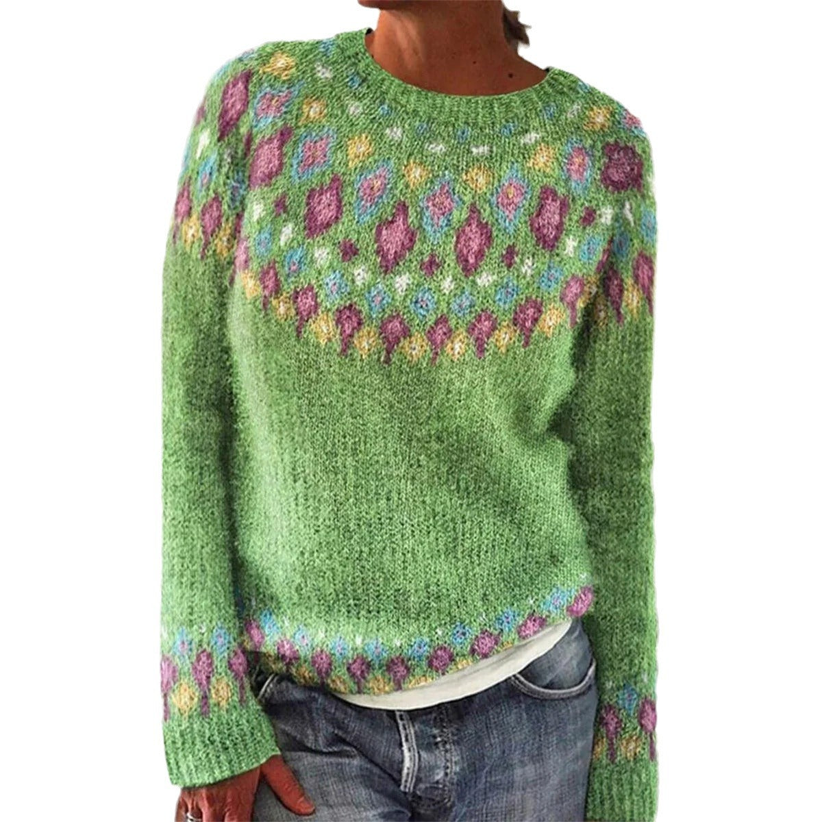 Women's Round Neck Multicolor Loose Fashion Pullover Sweaters