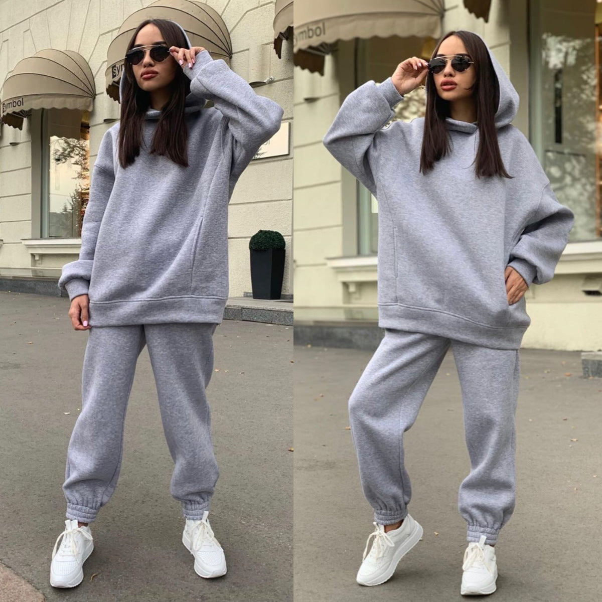 Fashion Solid Color Hooded Casual Two-piece Suits