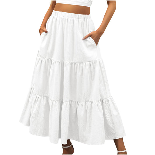 Solid Color Pocket Casual Cake Dress Skirts