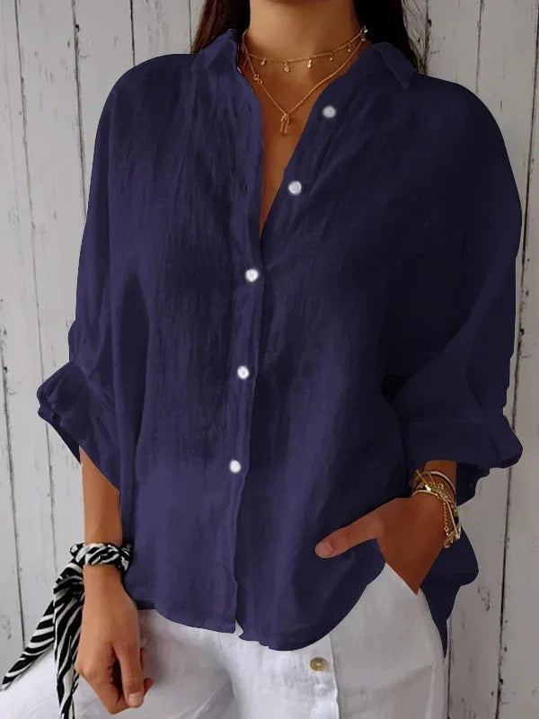 Spring Cotton Linen Back Design Shirt Blouses