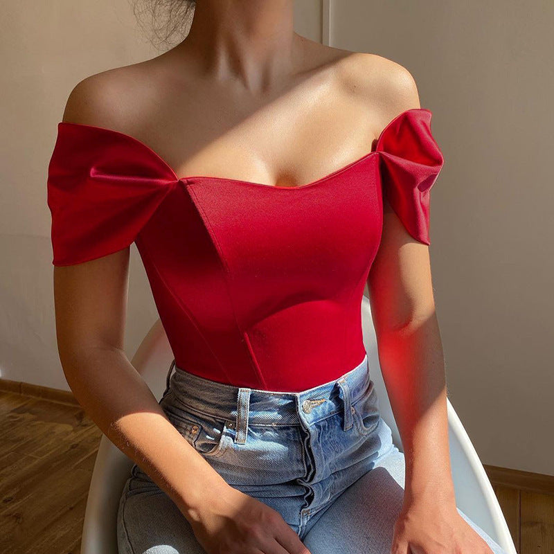 Women's Summer Fishbone Waist Tube Satin Tops