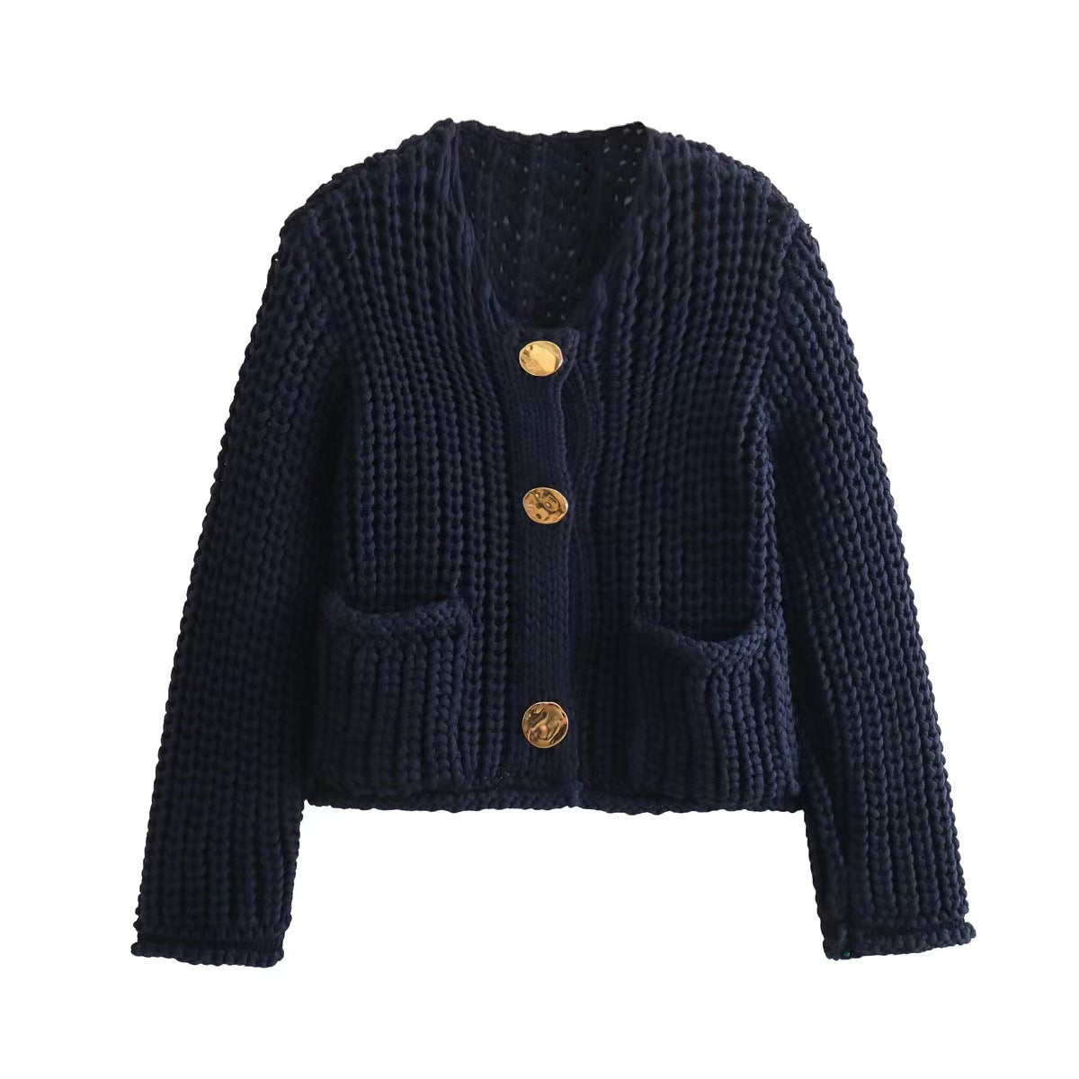 Women's Solid Color Single Row Round Buckle Knitwear