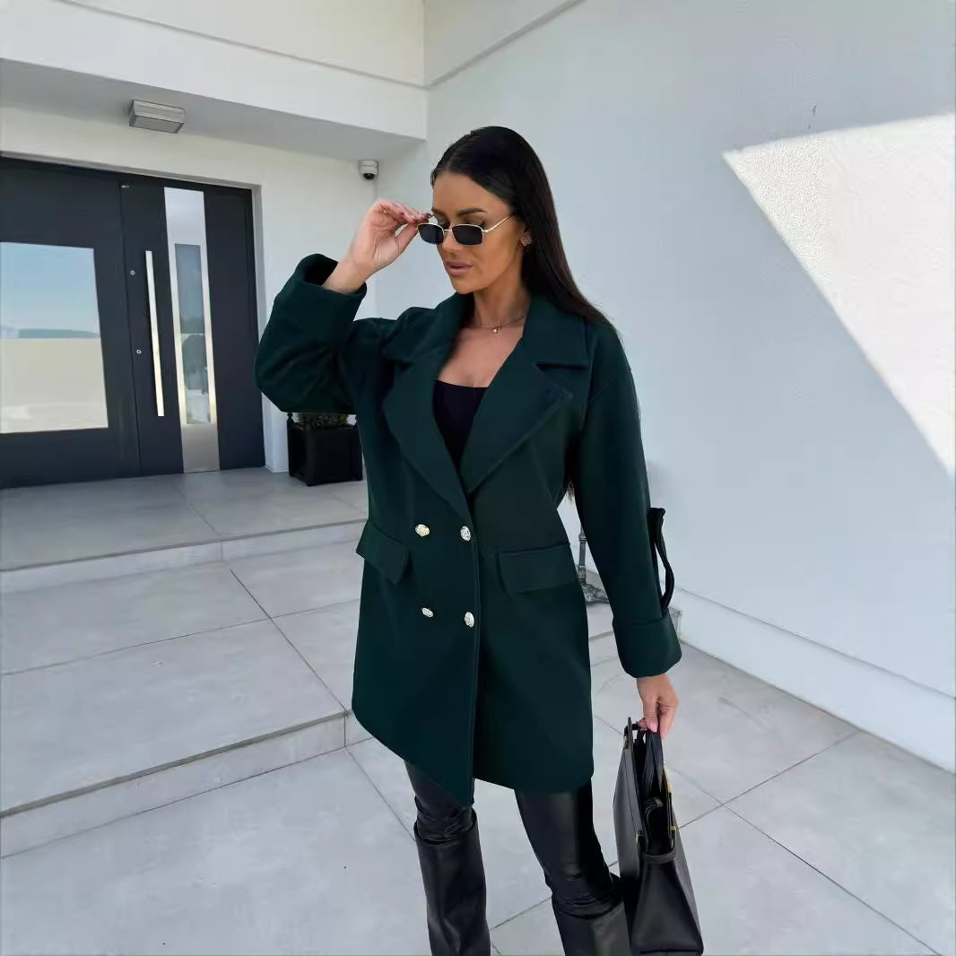 Women's Winter Solid Color Fashion Double-breasted Woolen Coats