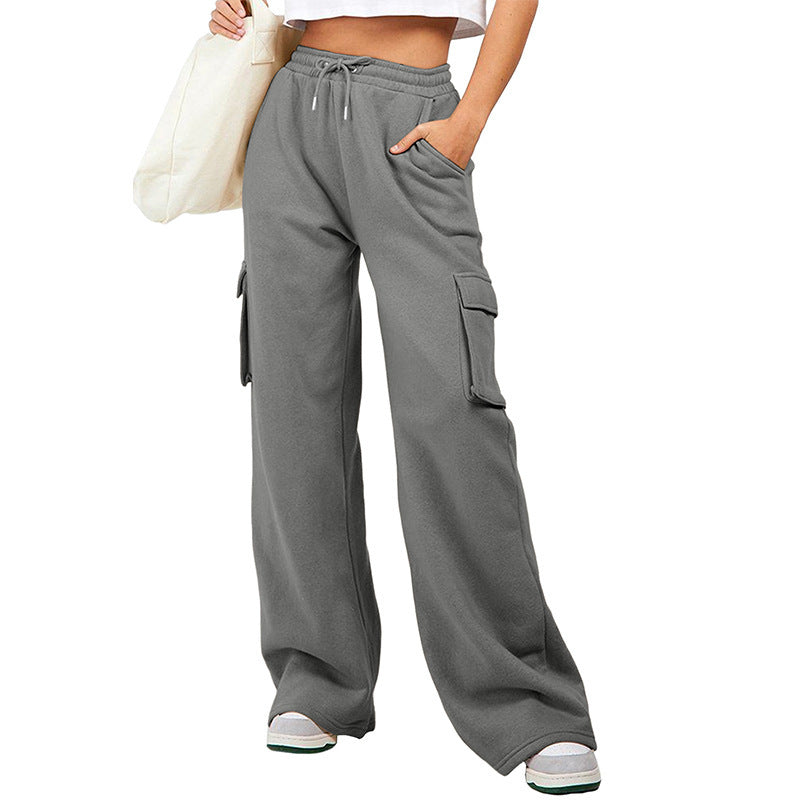 New Pure Color Drawstring Exercise Casual Pants