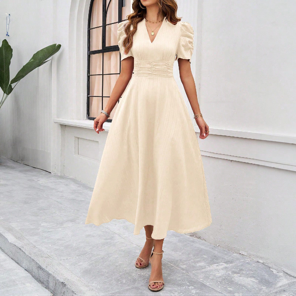 Elegant Solid Color Waist Tight Dress Dresses