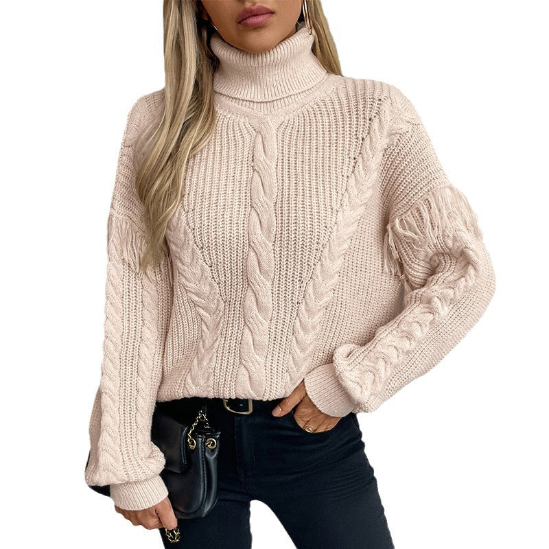 Women's Tassel Twisted Pullover Lapel Retro Long Sweaters