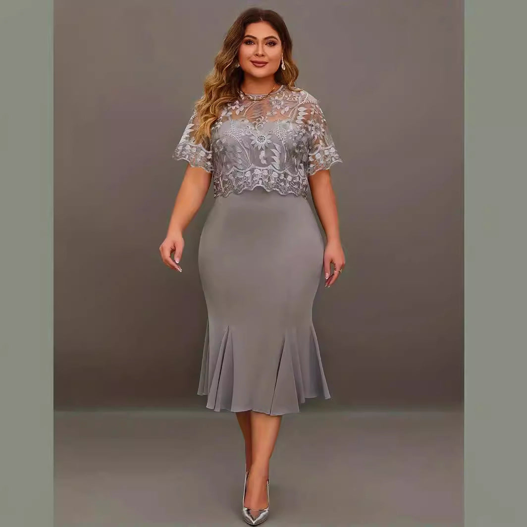 Embroidered Stitching Dress Slim Fit Slimming Dresses