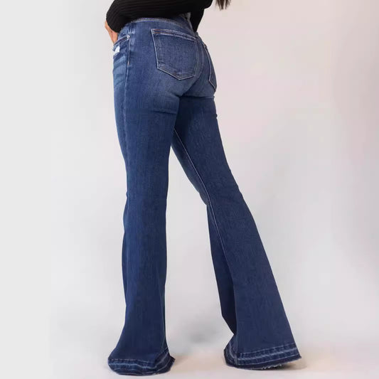 Women's Comfortable Ripped Button Stretch Bell-bottom Jeans