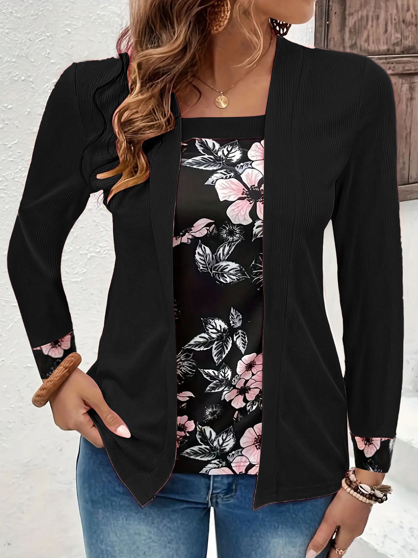 Print Fake Two-piece Casual Fashion Elegant Blouses