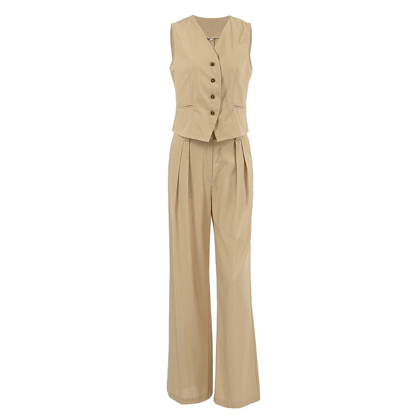 Women's Color Cotton Linen Commuter Trousers Two-piece Suits