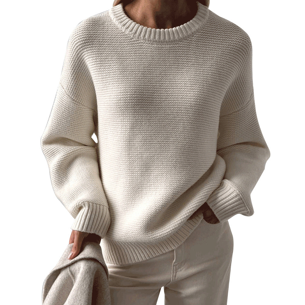 Round Neck Knitted Simple Graceful Lazy Sweaters