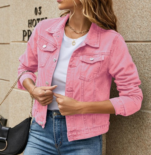 Fashion Lapel Pocket Single Breasted Denim Jackets