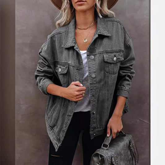 Women's Fashion Denim Lapel Long-sleeved Cotton Jackets