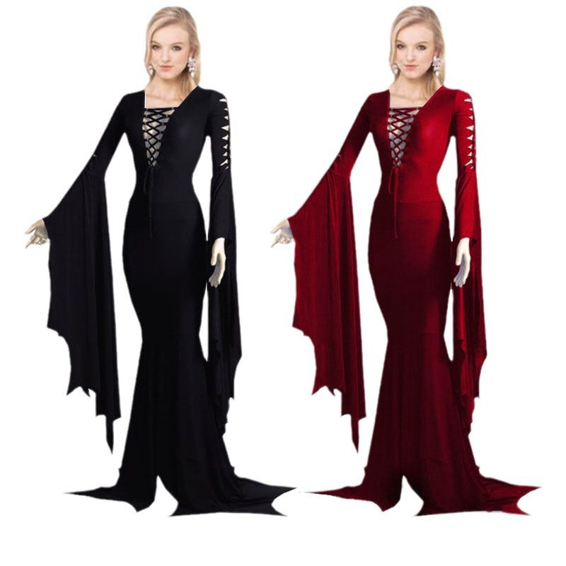 Robe de vampire de performance Robes unies noires et rouges