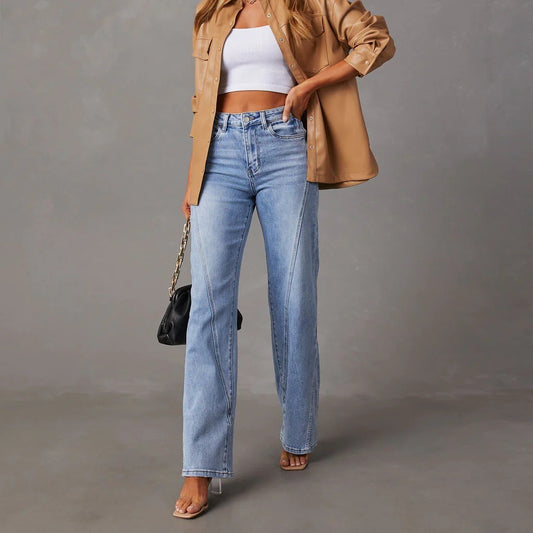 Women's High Waist Loose Denim Trousers Fashion Jeans