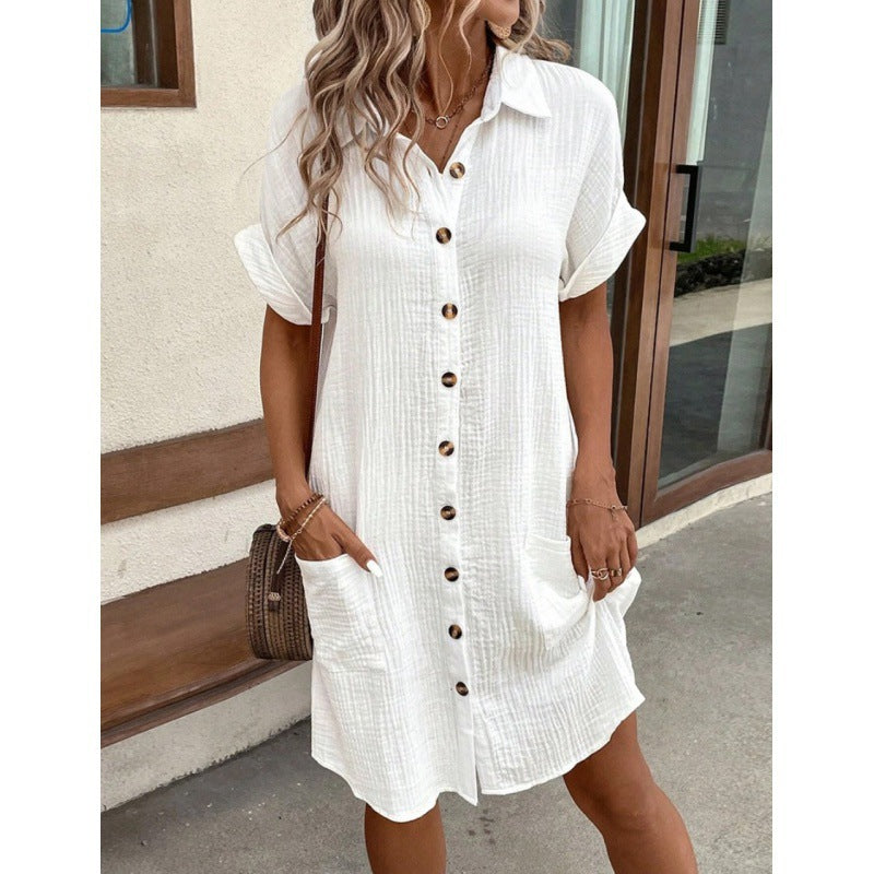 Robe d'été simple en coton et lin à boutons pour femmes