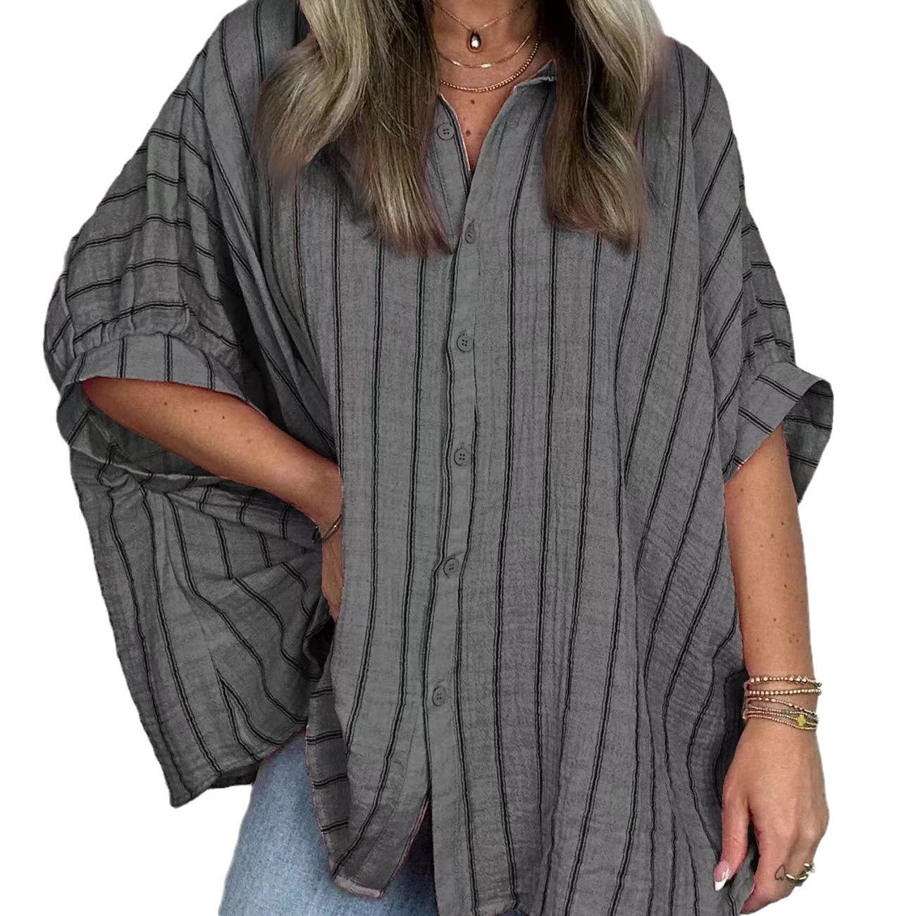 Women's Striped Print Loose Casual Shirt Blouses