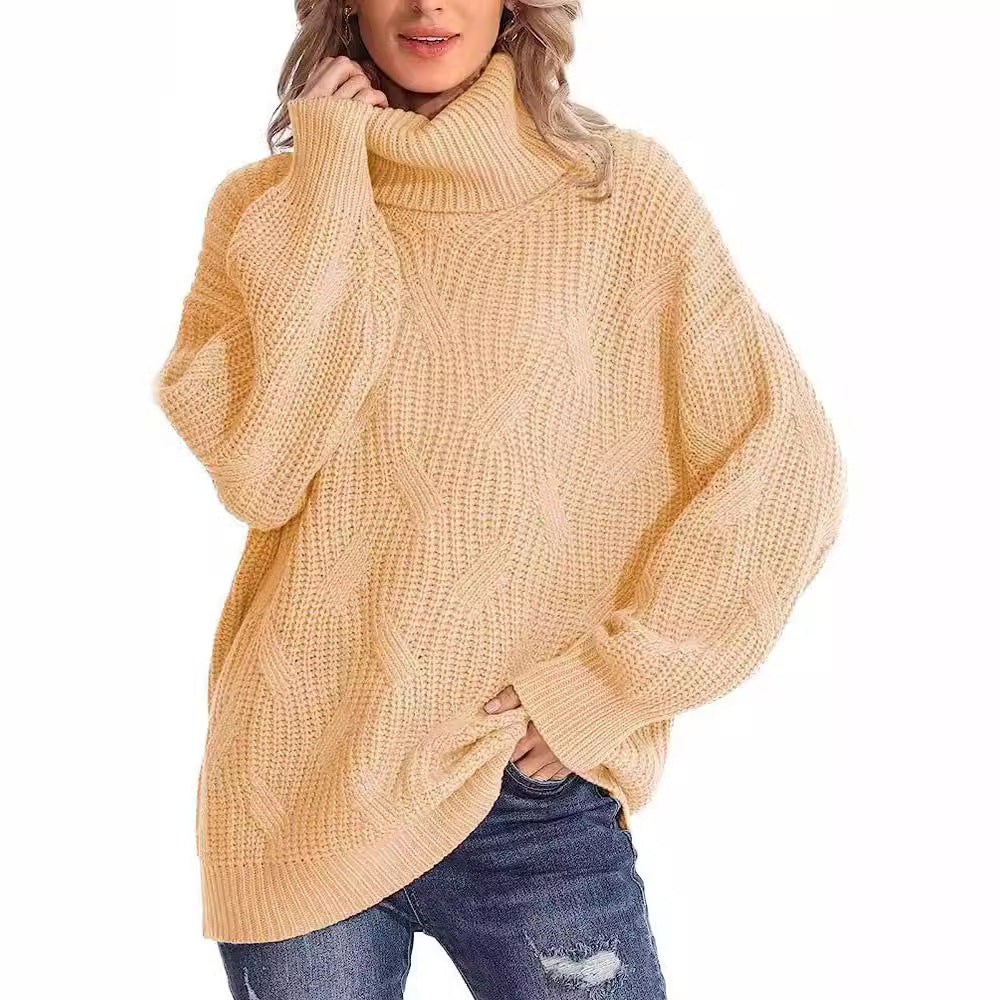 Women's Loose High Collar Twisted Knitted Pullover Sweaters