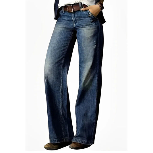 Women's Retro Fashion Casual Straight Wide Leg Jeans