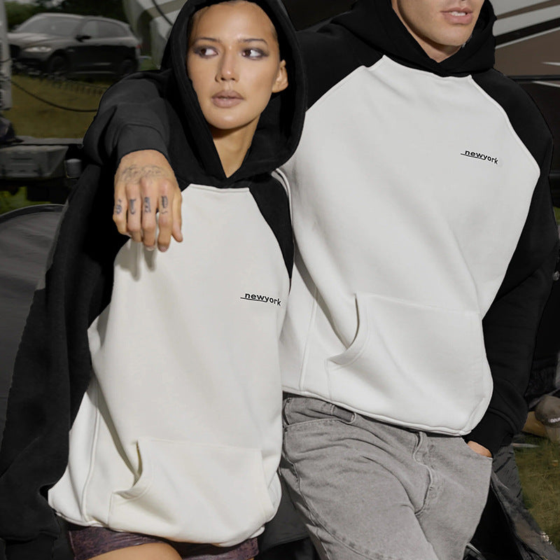 Couple Pullover Hooded Color Contrast Sweatshirt Sweaters