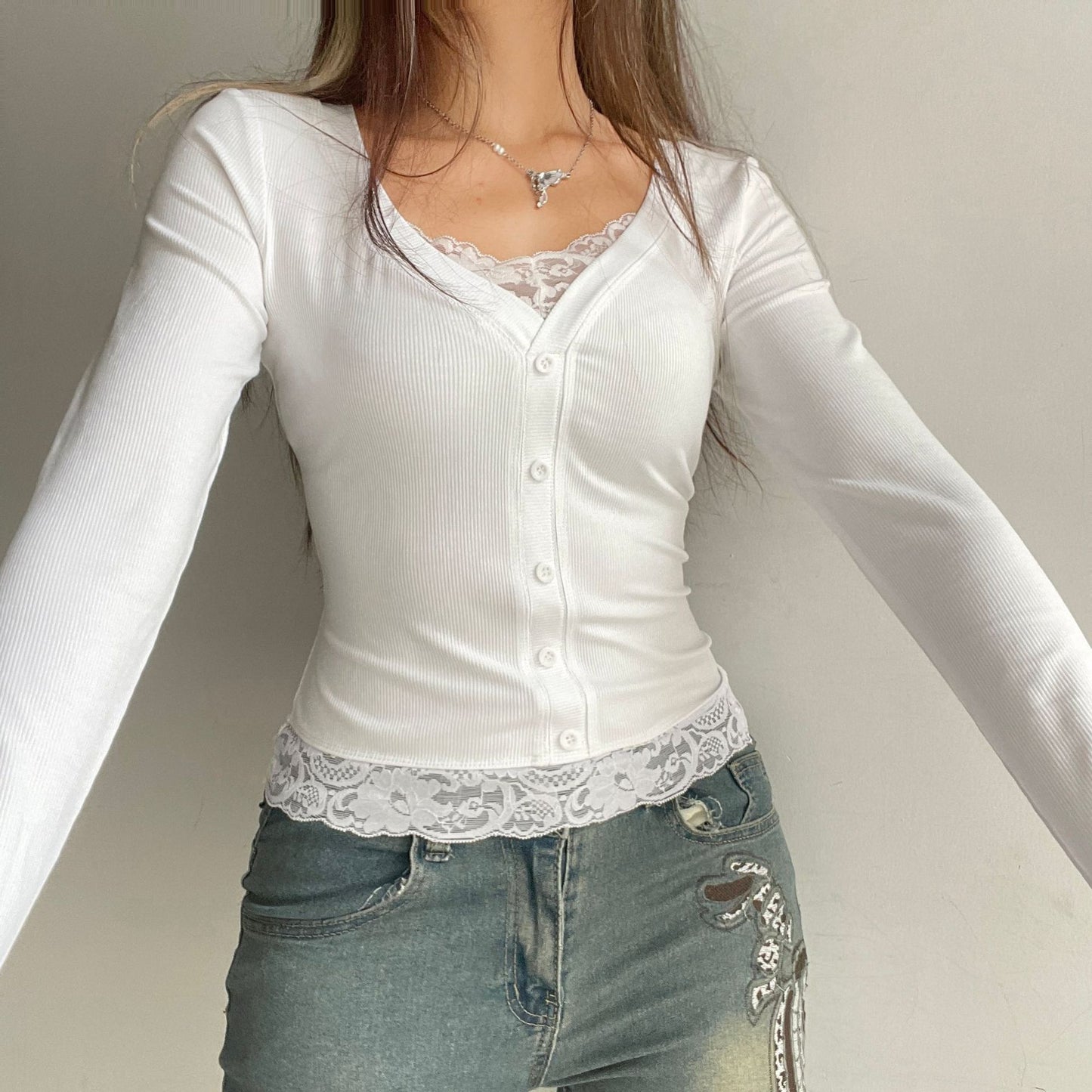 T-shirt en dentelle à deux pièces pour femme Pure Desire Sweet Blouses