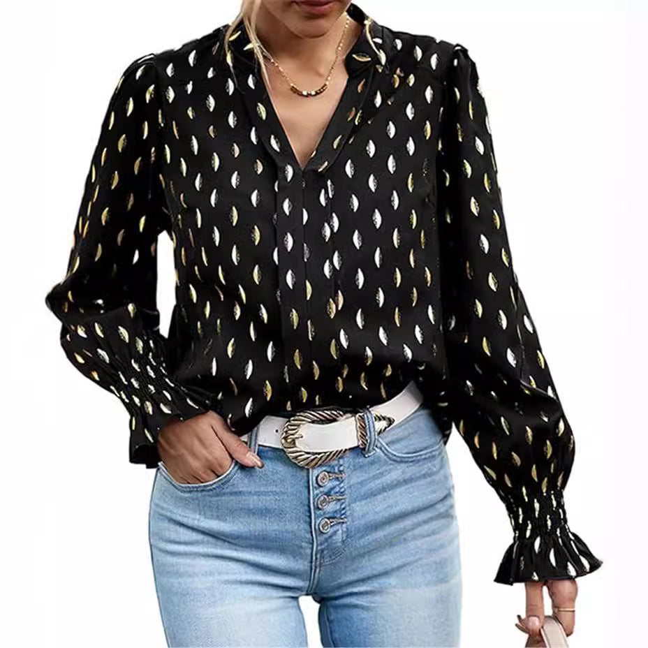 Cool Bubble Long Sleeve Waist Bronzing Blouses