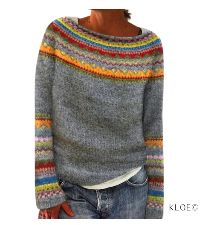 Women's Round Neck Multicolor Loose Fashion Pullover Sweaters