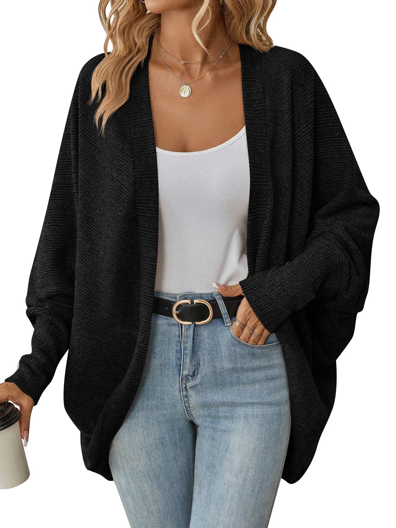 Women's Fashionable Batwing Sleeve Loose Knitted Knitwear