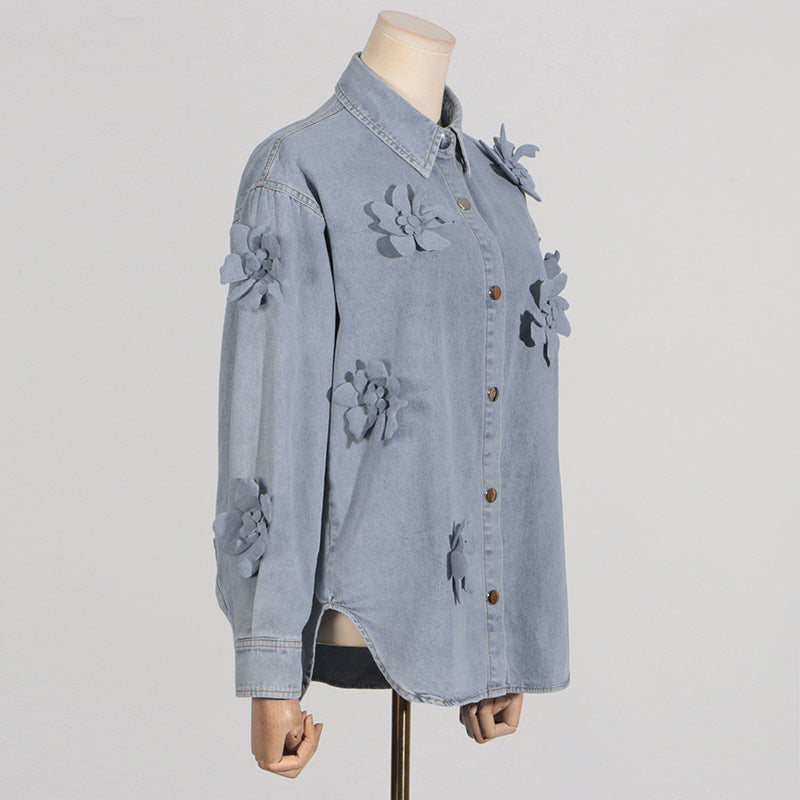 Women's Simple Style Three-dimensional Flower Denim Summer Comfort Jackets