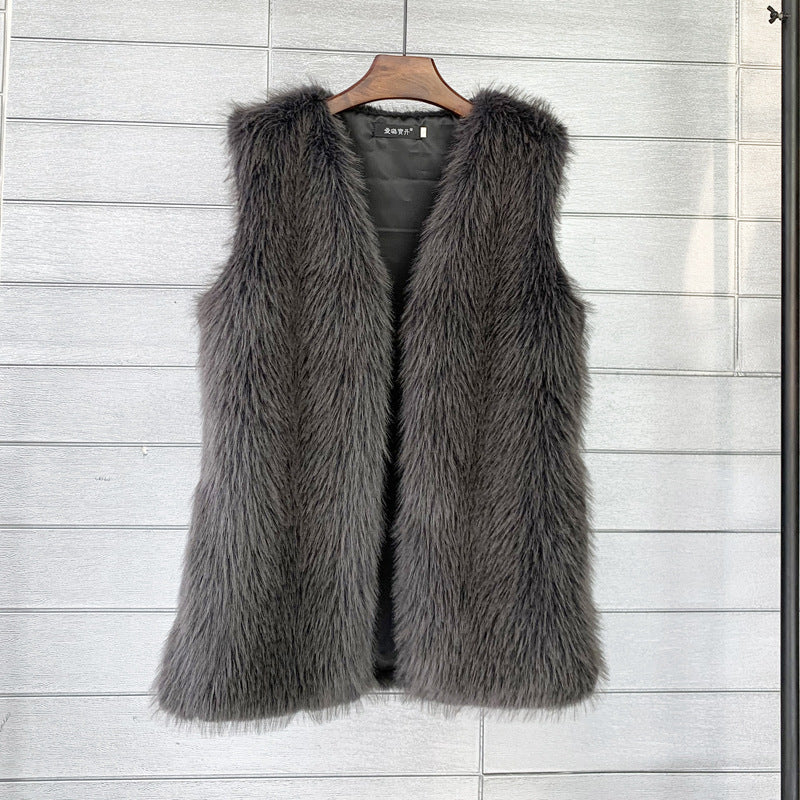 Women's Mid-length Fox Fur Warm Imitation Tuscan Coats