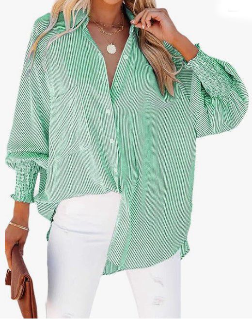 Stand Collar Shirt Loose Smocking Bubble Blouses