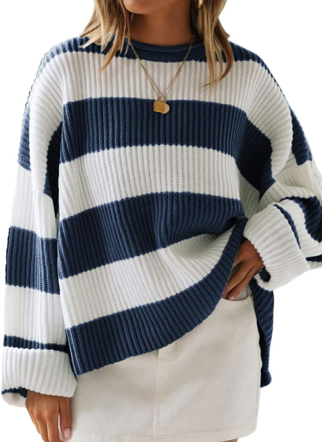 Women's Long Sleeve Striped Clothes Flared Sleeves Sweaters