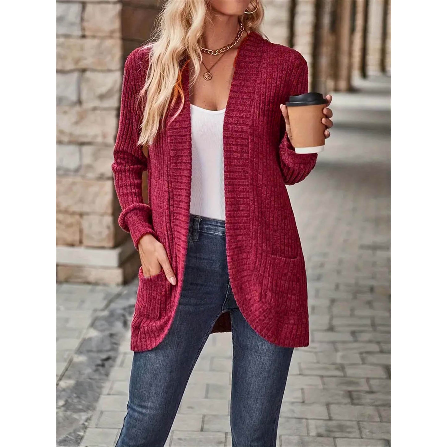 Autumn Lady Solid Color Sanding Casual Coats