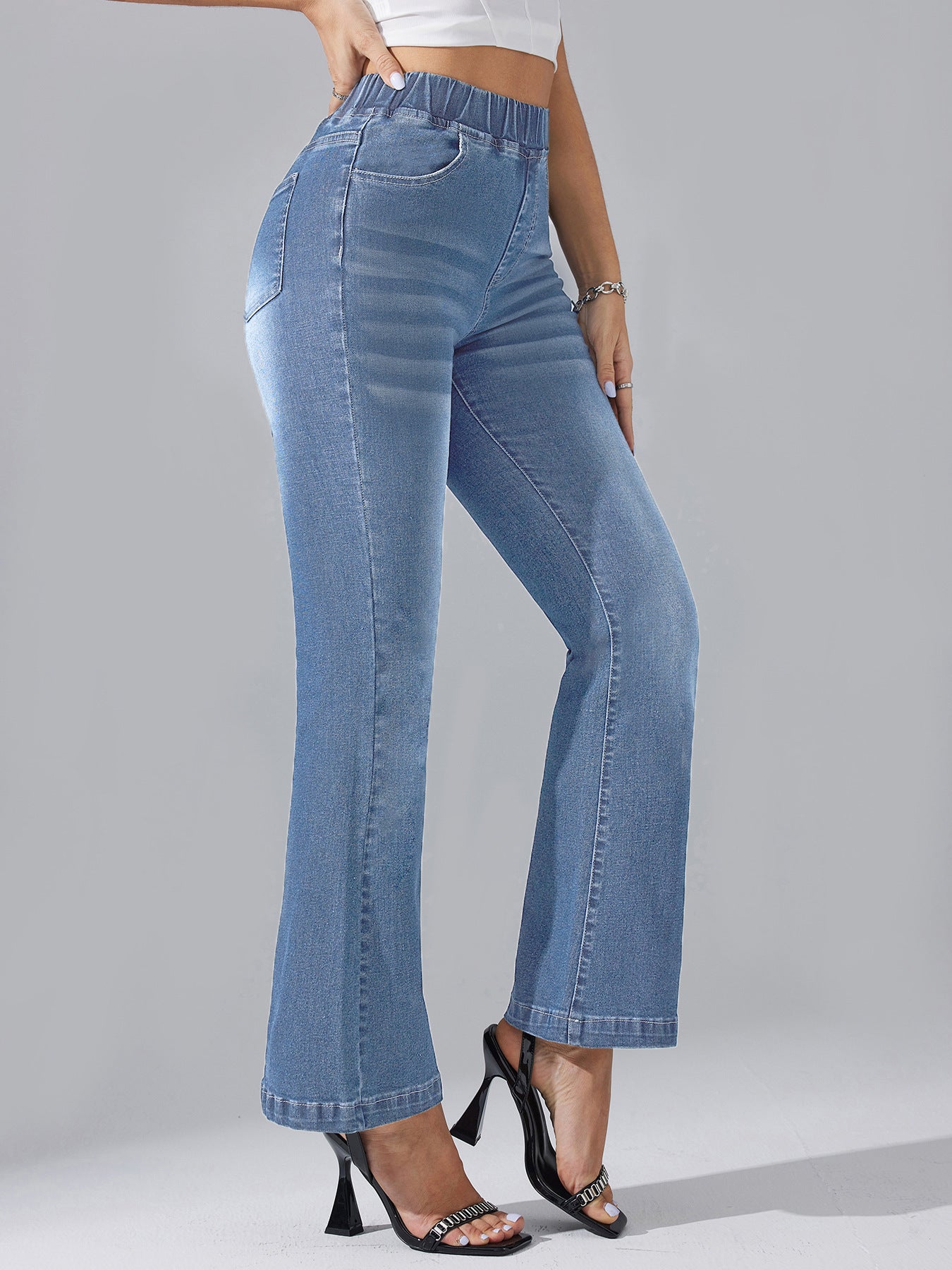 Women's Elastic Waist Stretch Washed Trousers Jeans