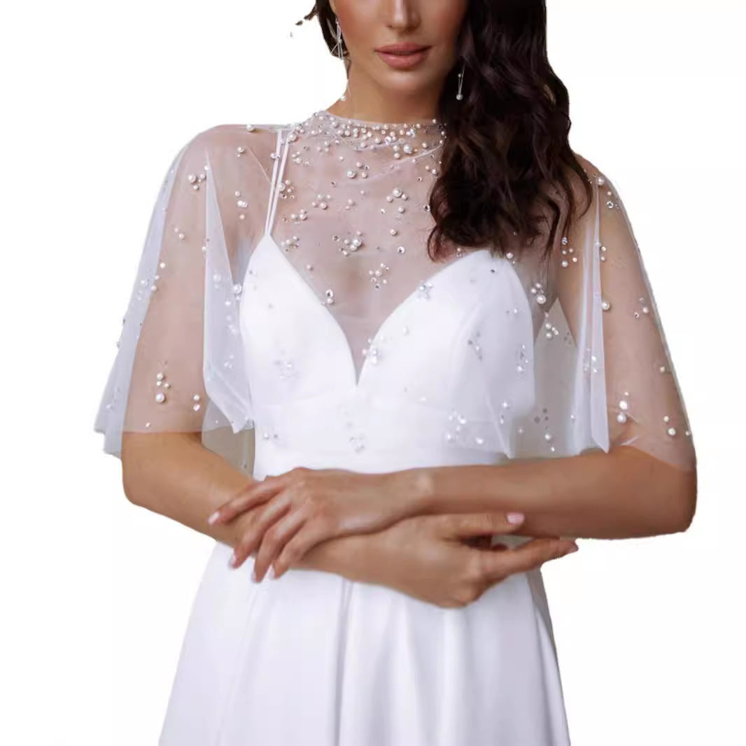 Women's Long Dress Sexy Strap Pearl Sleeve Wedding Dresses