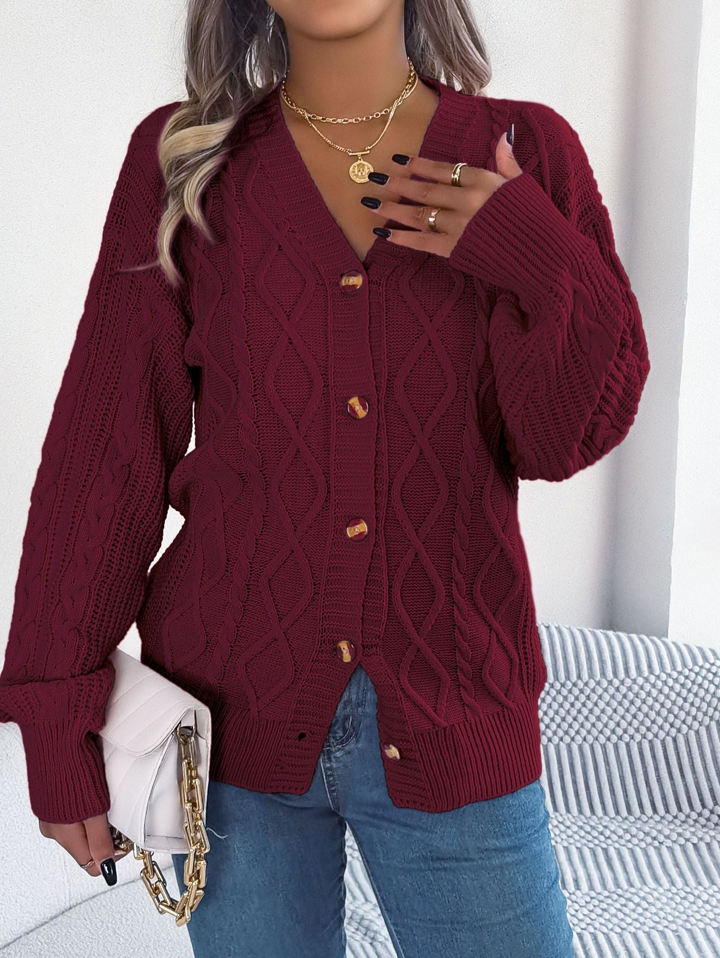 Women's Casual Lantern Sleeve Twist Button Cardigans