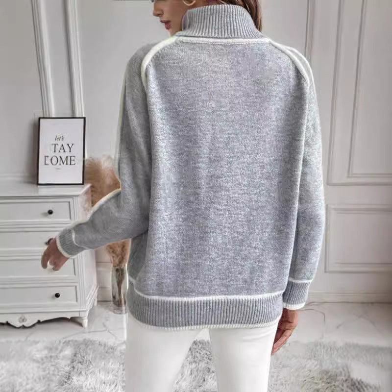 Women's Long-sleeved Pullover Turtleneck Solid Color Loose Sweaters