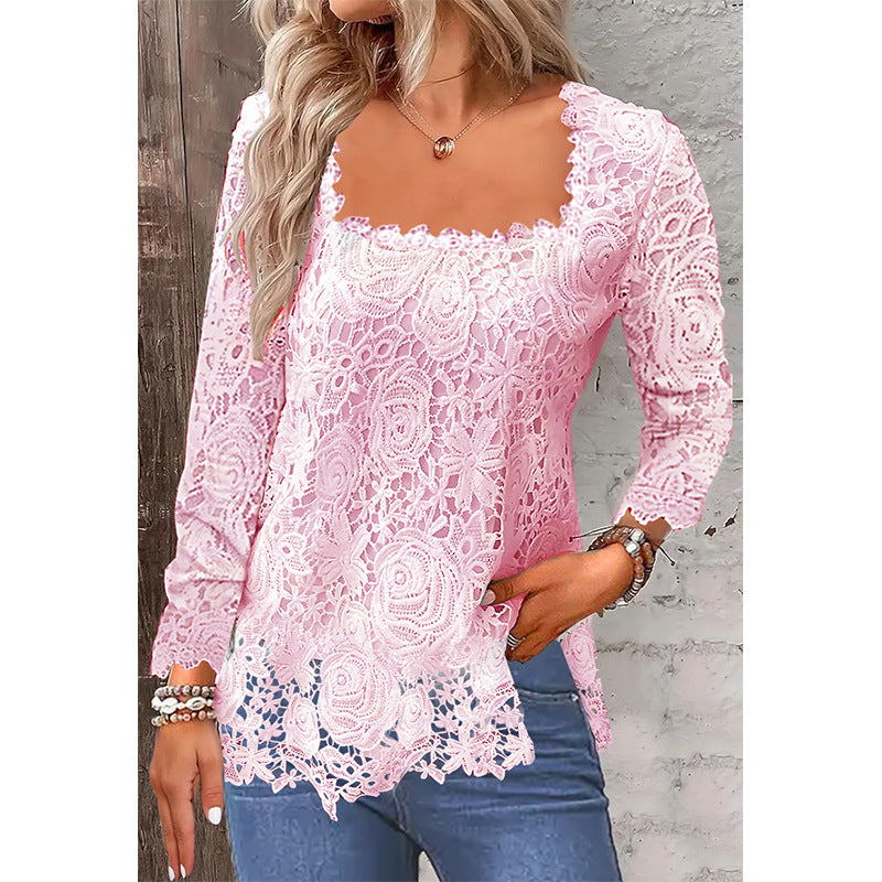 Square Collar Lace Bottoming Shirt Long Blouses