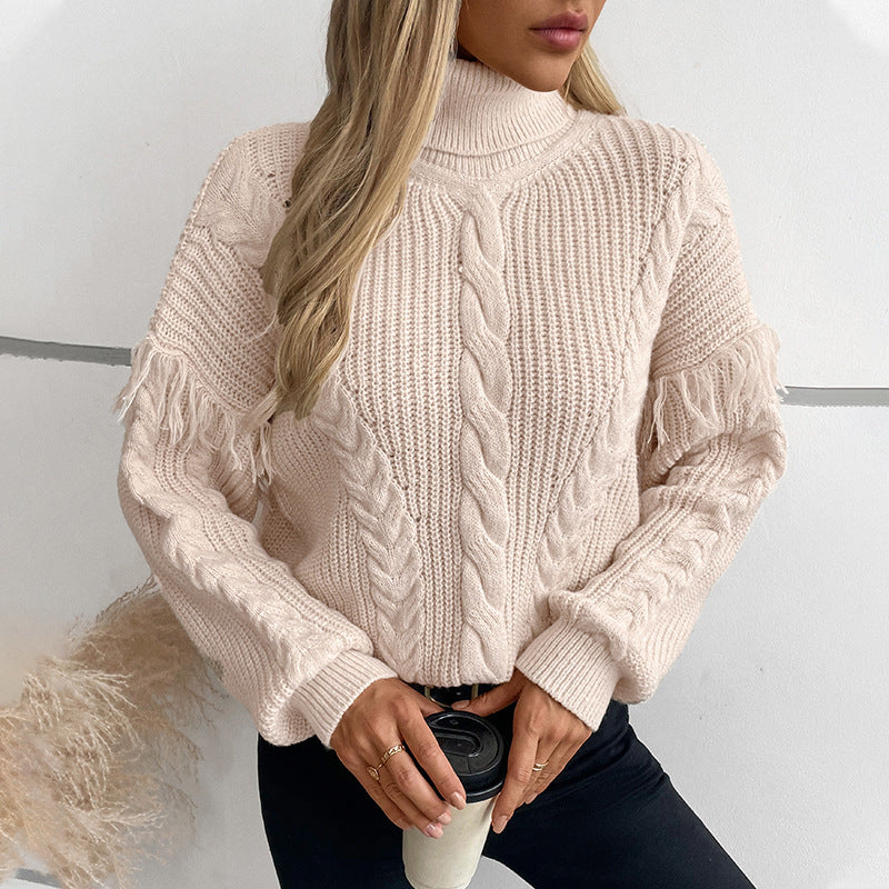 Women's Tassel Twisted Pullover Lapel Retro Long Sweaters