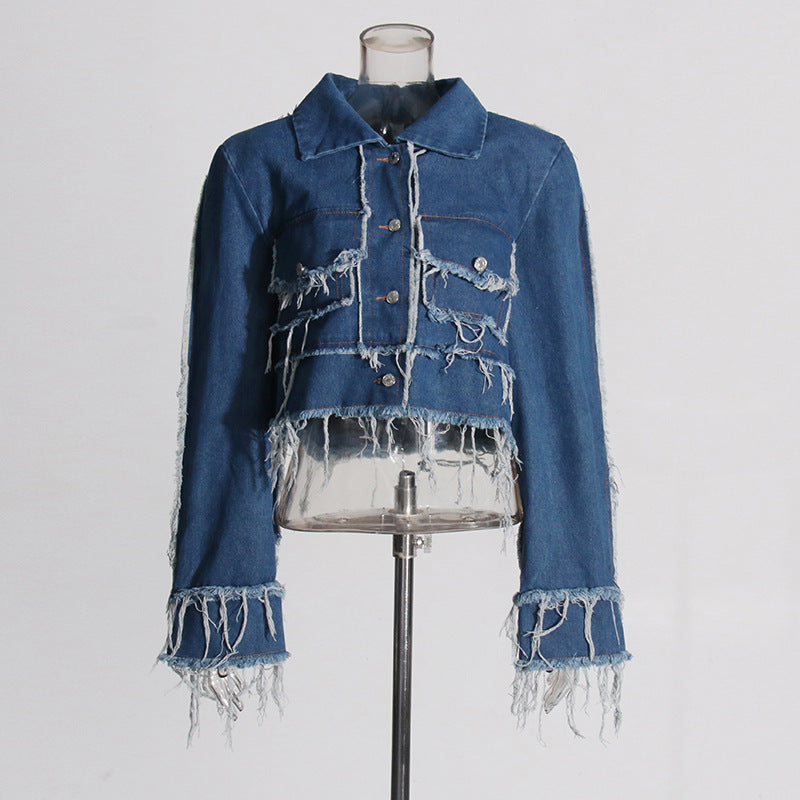 Women's Trendy Autumn Blue With Rough Seedge Jackets