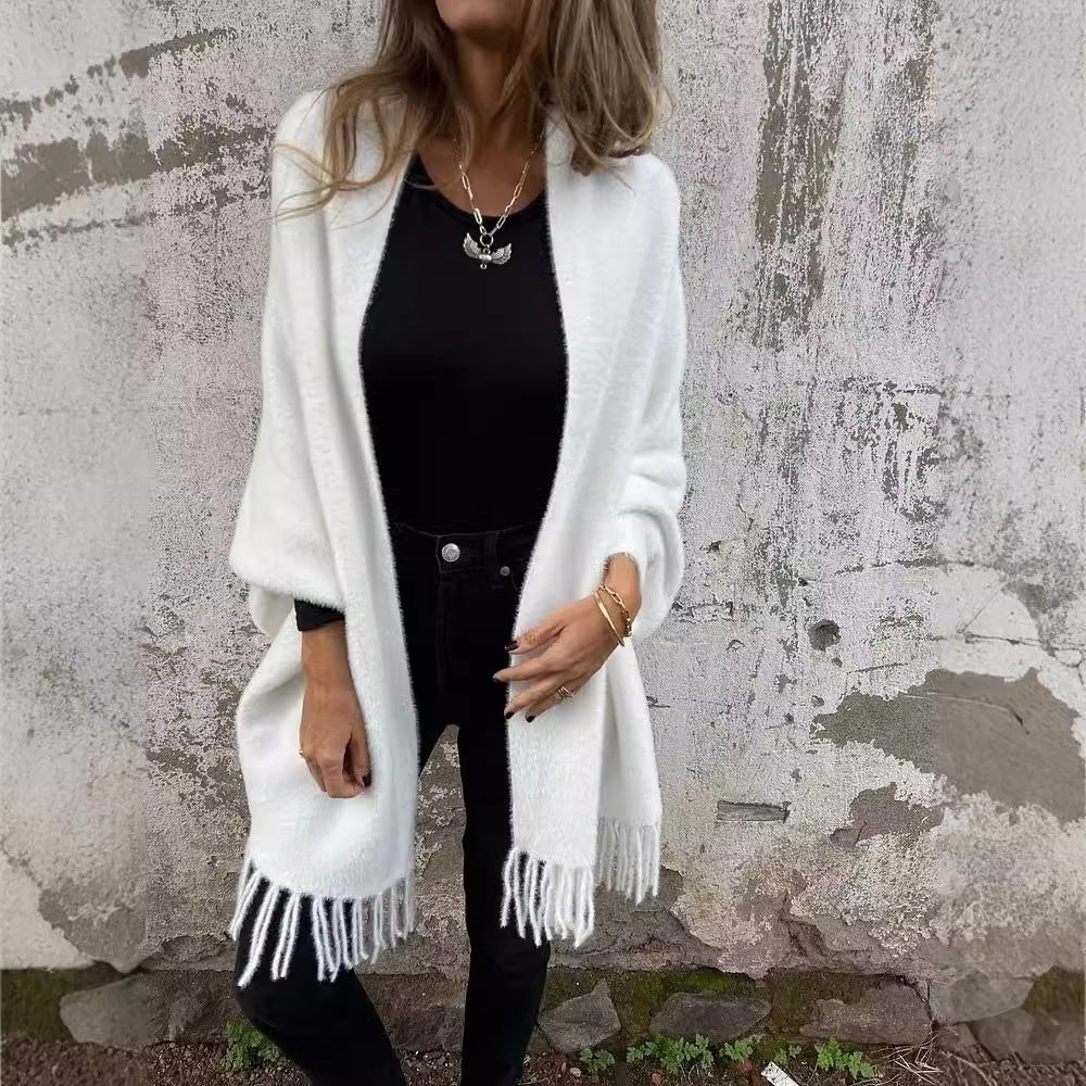 Women's Elegant Knitted Plush Tassel Inverness Knitwear