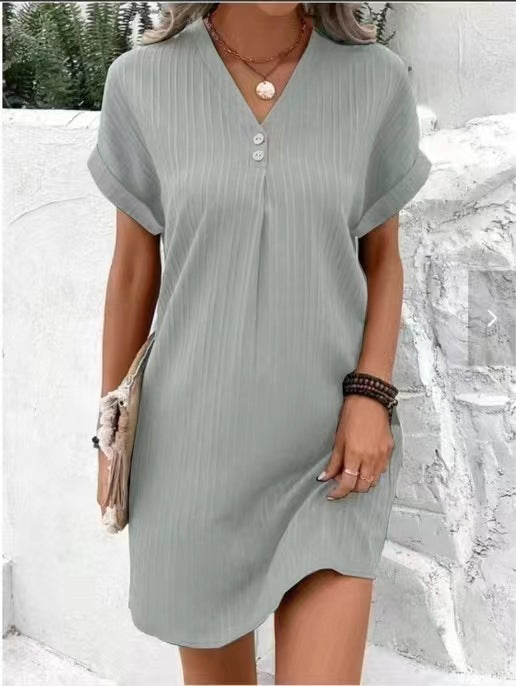 Women's Solid Color Pullover Comfort Casual Button Dresses