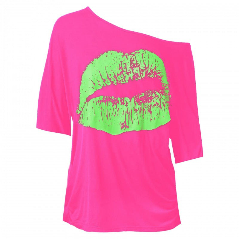 Women's Big Lip Printings Generation Shoulder Half Blouses