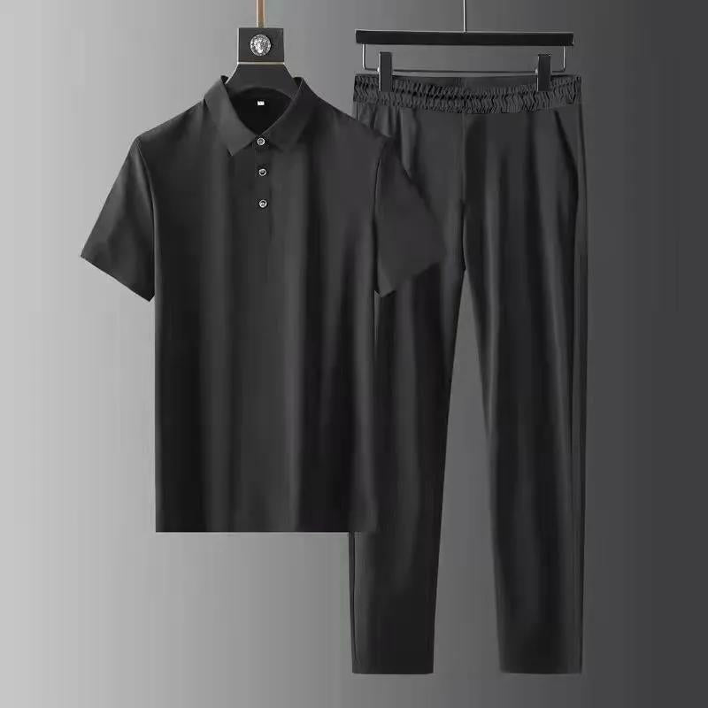 Ensemble deux pièces pour homme avec manches en soie glacée extensible