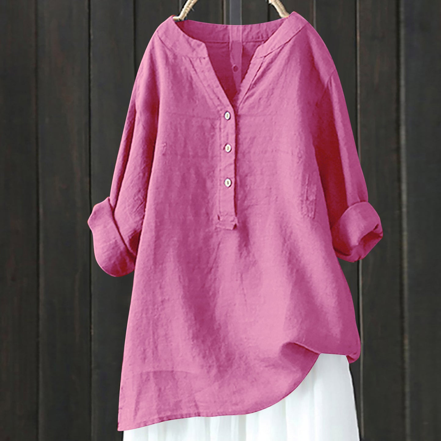 Women's Summer Loose Solid Color Shirt Cotton Blouses