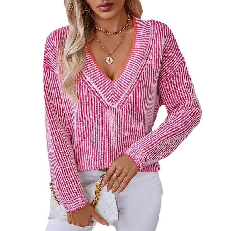 Women's Attractive Striped Leisure Pullover Loose Sweaters